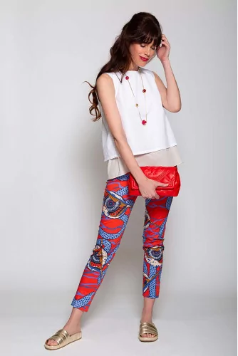 Pantalon slim Stella Jean rouge-bleu