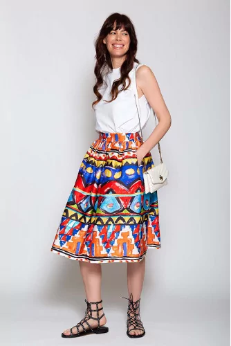 Abiba printed cotton midi skirt