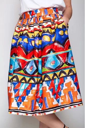 Abiba printed cotton midi skirt