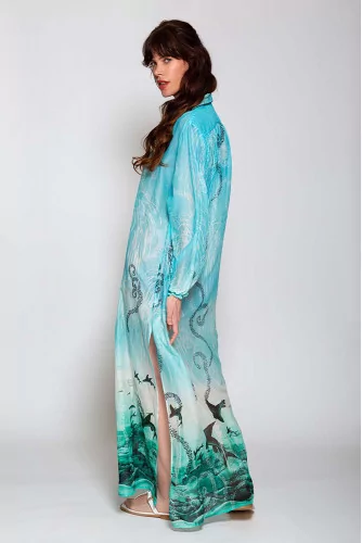 Robe longue caftan en coton et soie ML