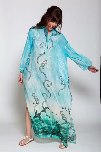 Robe longue caftan en coton et soie ML