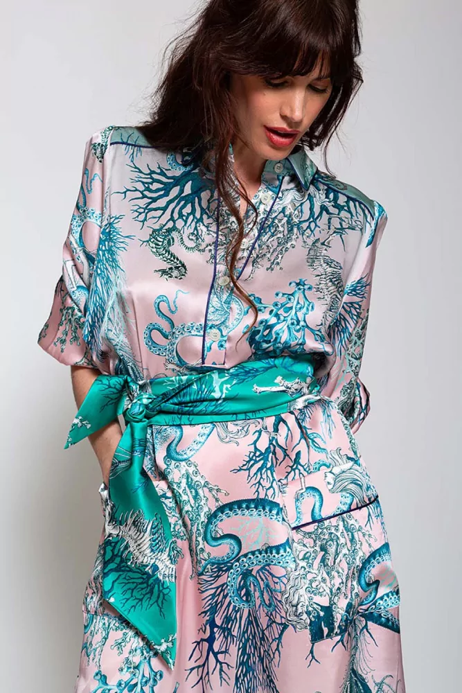 Robe longue caftan en soie ML