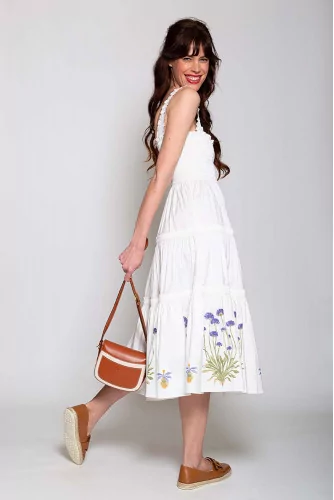 Cotton midi dress smocked straps