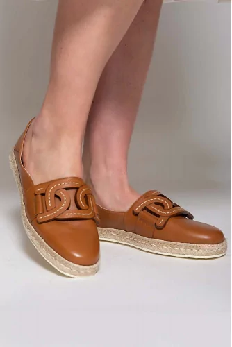 Espadrilles en cuir avec motif maillon et semelle en corde