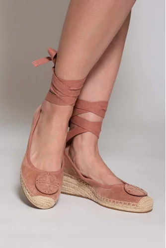 Espadrilles en croûte de cuir avec semelle compensée 60