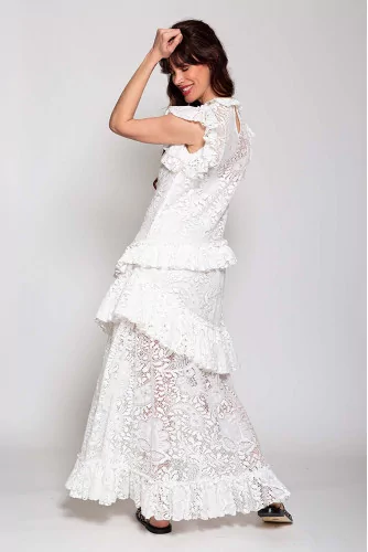 Long lace dress with asymmetrical frills