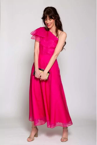 Silk organza asymmetrical long dress