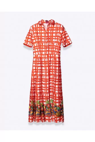 Long cotton dress with checkered pattern