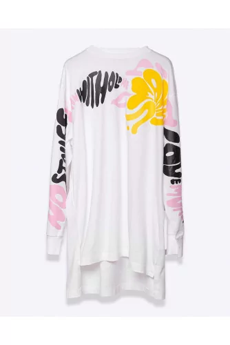 Jersey T-shirt with writing/flower print LS