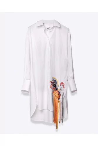 Popeline cotton shirt dress with rooster embroidery LS