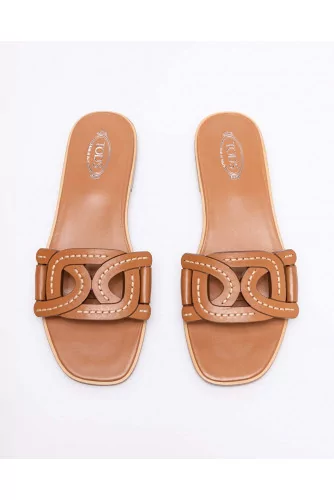 Nappa leather flat mules with link design