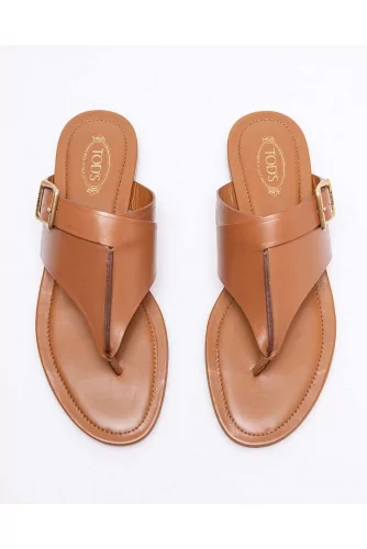 Natural leather flat toe thong sandals