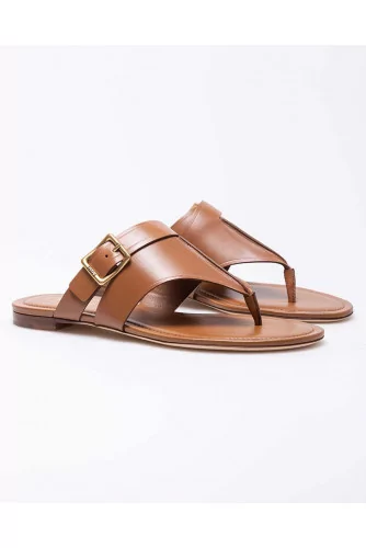 Natural leather flat toe thong sandals