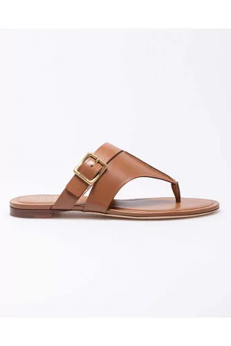 Natural leather flat toe thong sandals