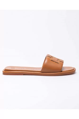 Flat leather padded mules