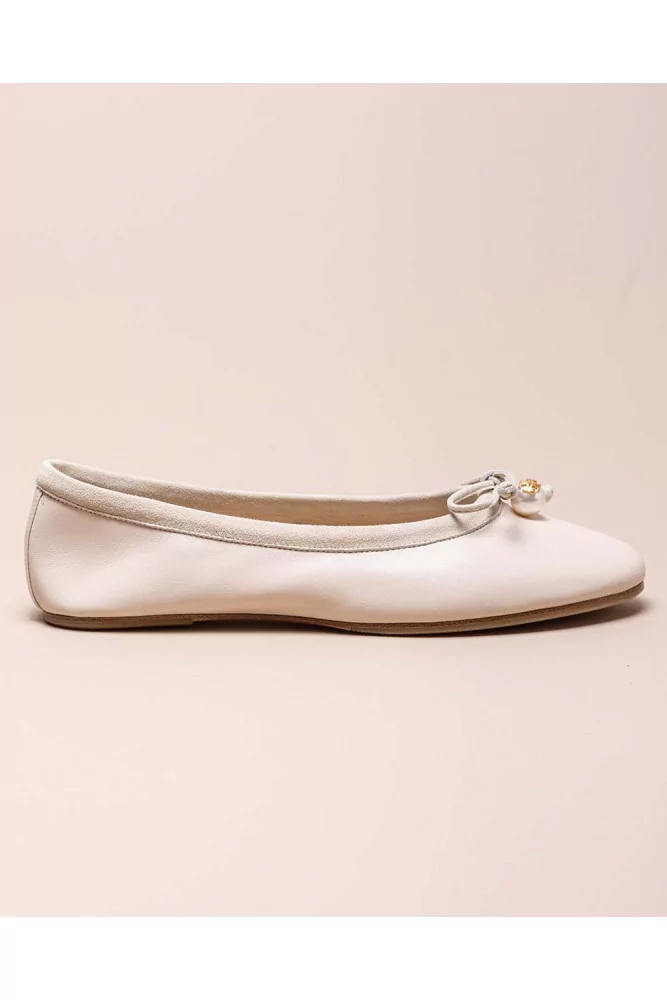 Charme Ballet Flat of Tory Burch - Light pink suede ballerinas with white  decorative pearl for women