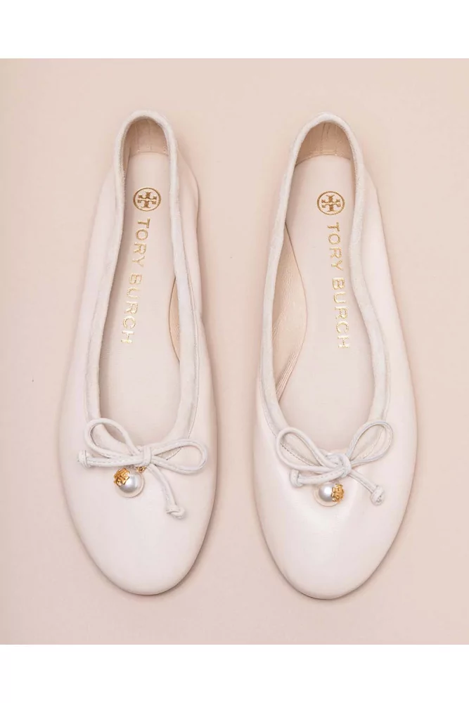 Charme Ballet Flat of Tory Burch - Light pink suede ballerinas with white  decorative pearl for women