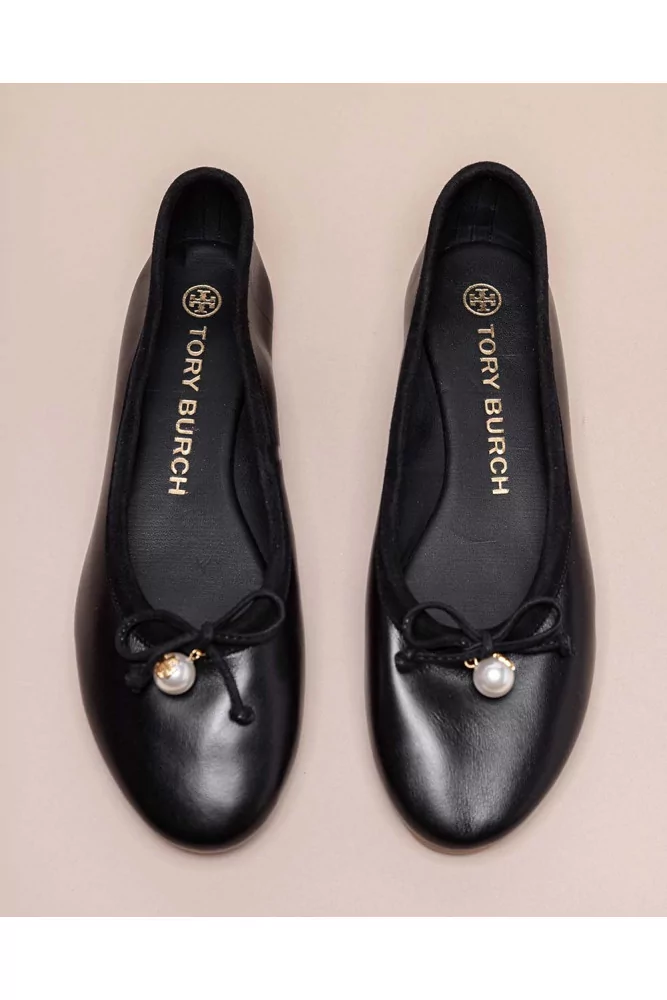 Charme Ballet Flat of Tory Burch - Black suede ballerinas with white  decorative pearl for women