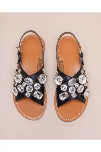 Flat leather sandals with decorative stones
