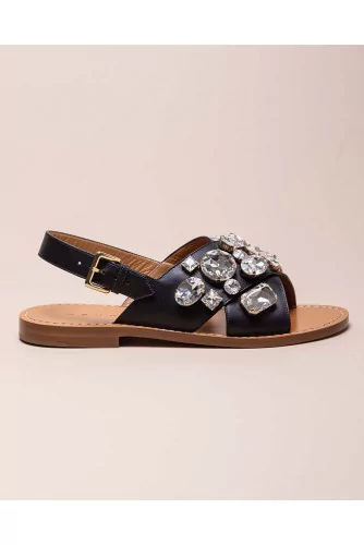 Flat leather sandals with decorative stones