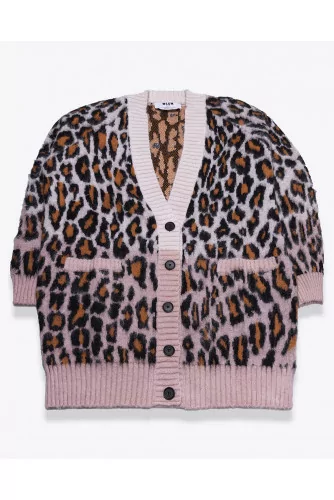 Mohair and acrylic cardigan with leopard print LS