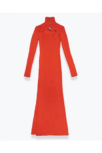 Wool long dress with almond shaped neckline LS