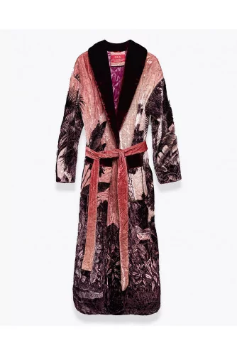 Quilted viscose and silk coat with belt