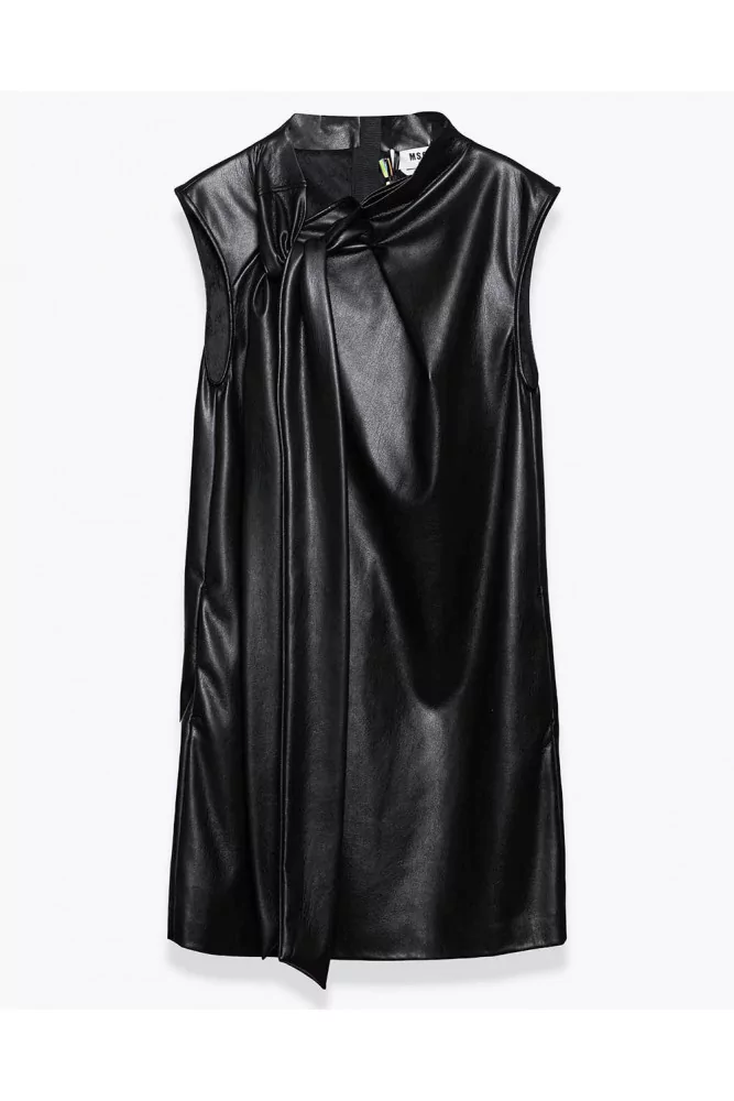 Robe courte en cuir avec col noué