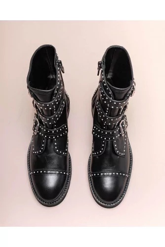 Jessee - Leather low boots with small pearls