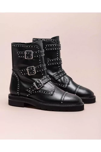 Jessee - Leather low boots with small pearls