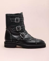 Jessee - Leather low boots with small pearls