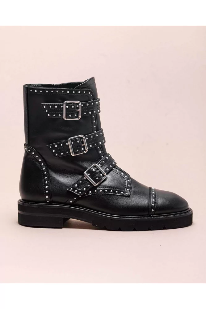 Jessee - Leather low boots with small pearls