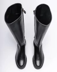 Mila - Leather flat high boots with round tip 35
