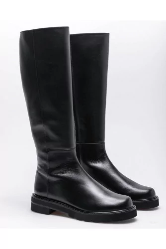 Achat Mila - Leather flat high boots with round tip 35 - Jacques-loup