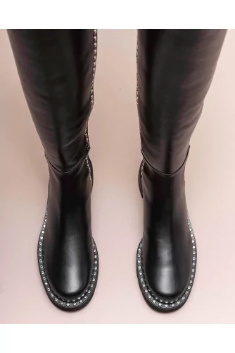 5050 - Leather and stretch tissu over the knee boots with flat nails 35