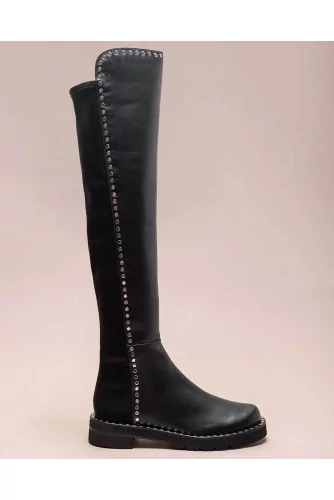 5050 - Leather and stretch tissu over the knee boots with flat nails 35