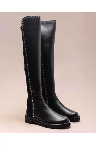 5050 - Leather and stretch tissu over the knee boots with flat nails 35