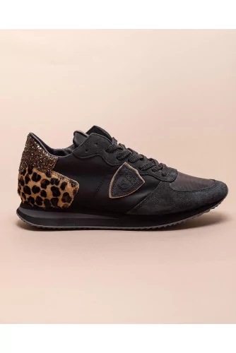 Tropez X - Split leather and nylon sneakers with leopard print