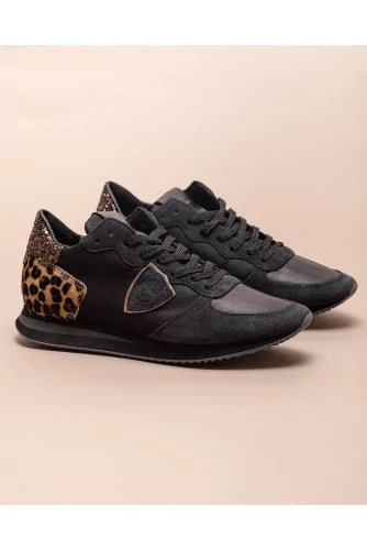 Tropez X - Split leather and nylon sneakers with leopard print