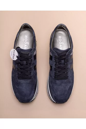 Midi - Leather and suede sneakers with metallized H 60