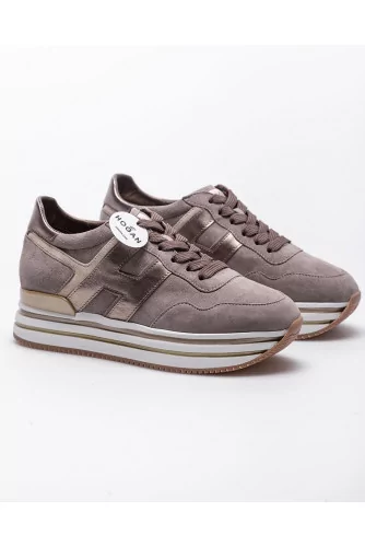 Midi - Leather and suede sneakers with metallized H 60