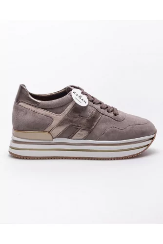 Midi - Leather and suede sneakers with metallized H 60