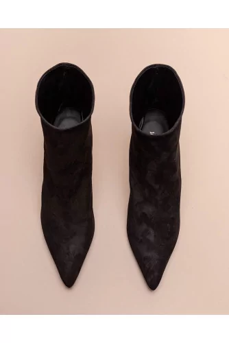 pointed black suede boots
