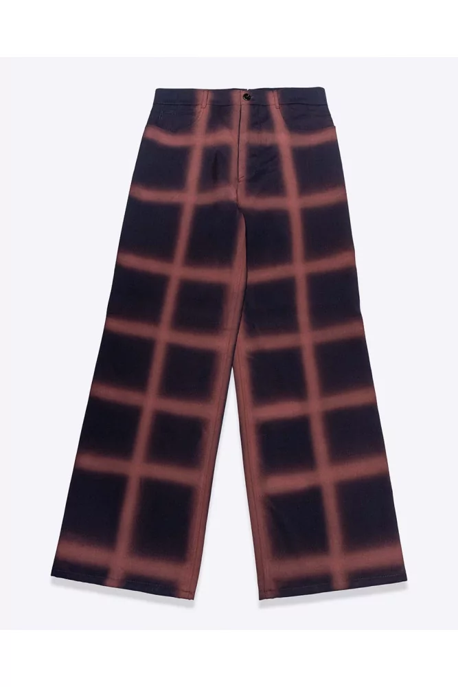 Marni - Navy blue trousers with rusty colored squares on the front for 