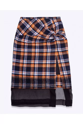 Silk and cotton flannel skirt with drape with