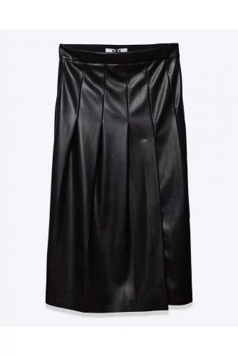 Paneled eco leather skirt with split