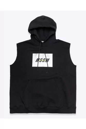 Sleeveless cotton hoodie with print