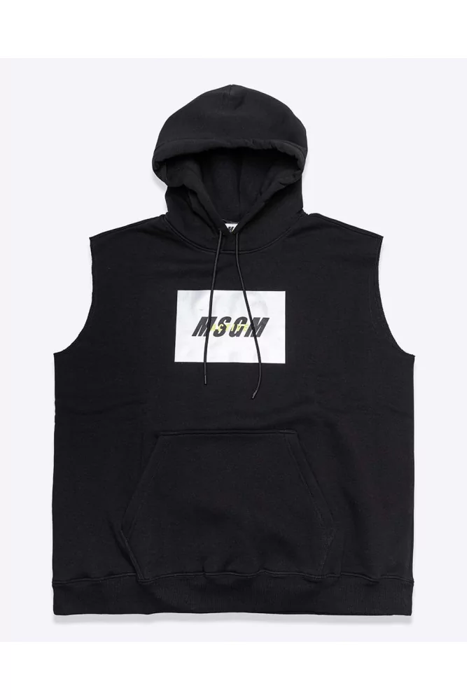 Sleeveless cotton hoodie with print