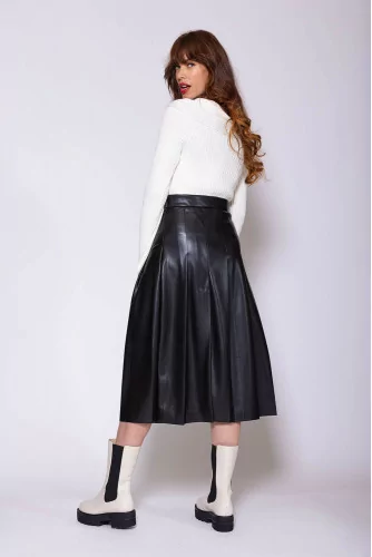 Paneled eco leather skirt with split