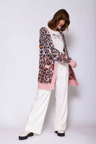 Mohair and acrylic cardigan with leopard print LS